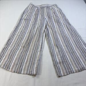 Banana Republic Linen Capri Wide Leg Pants S Bohemian Loose Baggy Blue Beige
